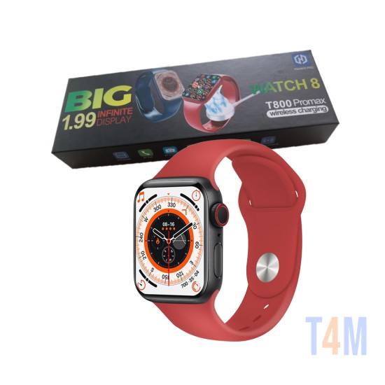 Smartwatch Hiwatch Pro T800 Pro Max Series 8 Control Desbloqueo Rastreador GPS Bluetooth con Carga Inalámbrica Rojo